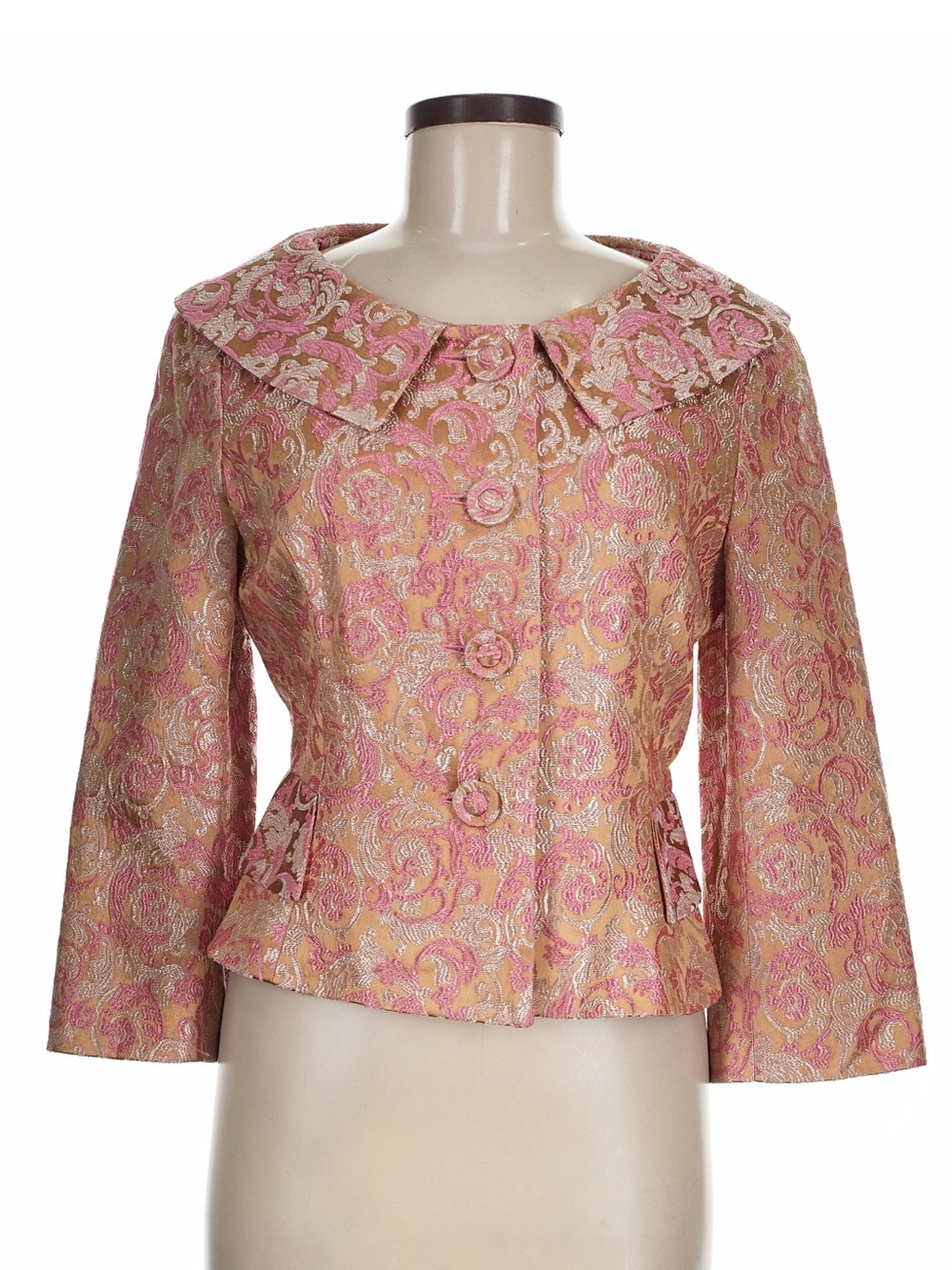 Anthropologie Yoana Baraschi Pink & Gold Brocade Peplum Jacket Size 8